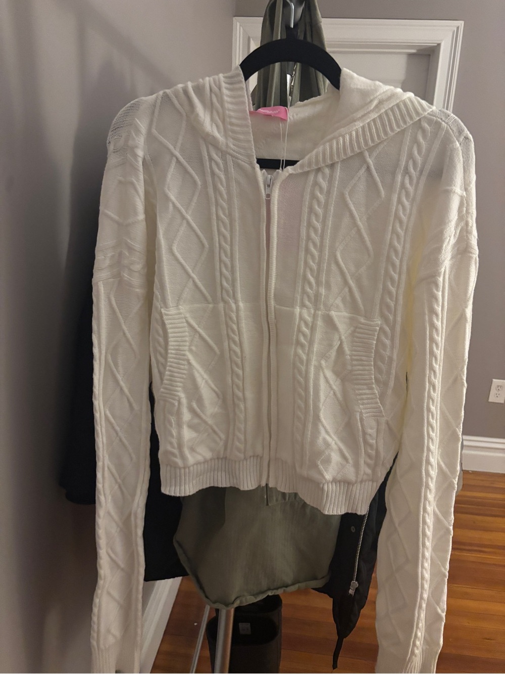 Edikted Ivory Cable-Knit Hooded Zip Cardigan